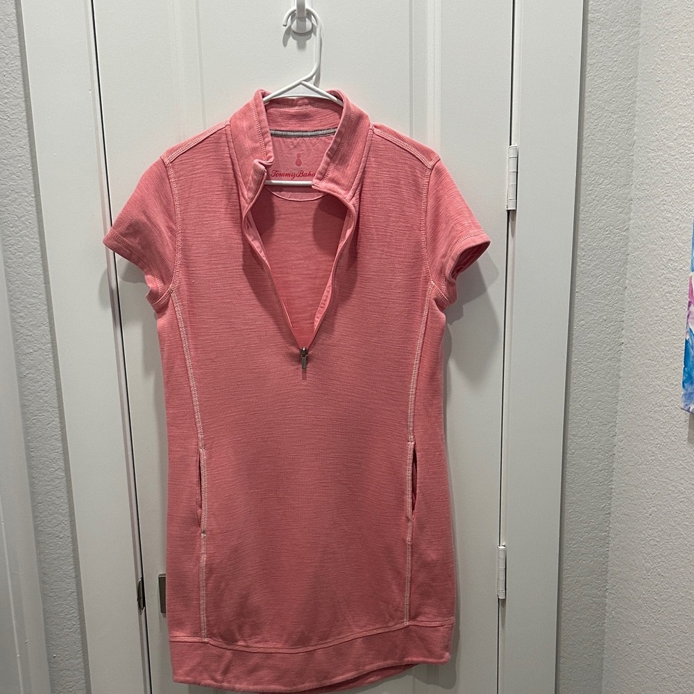 Tommy Bahama Tobago 1/2 Zip Coral Short Sleeve Mini Dress